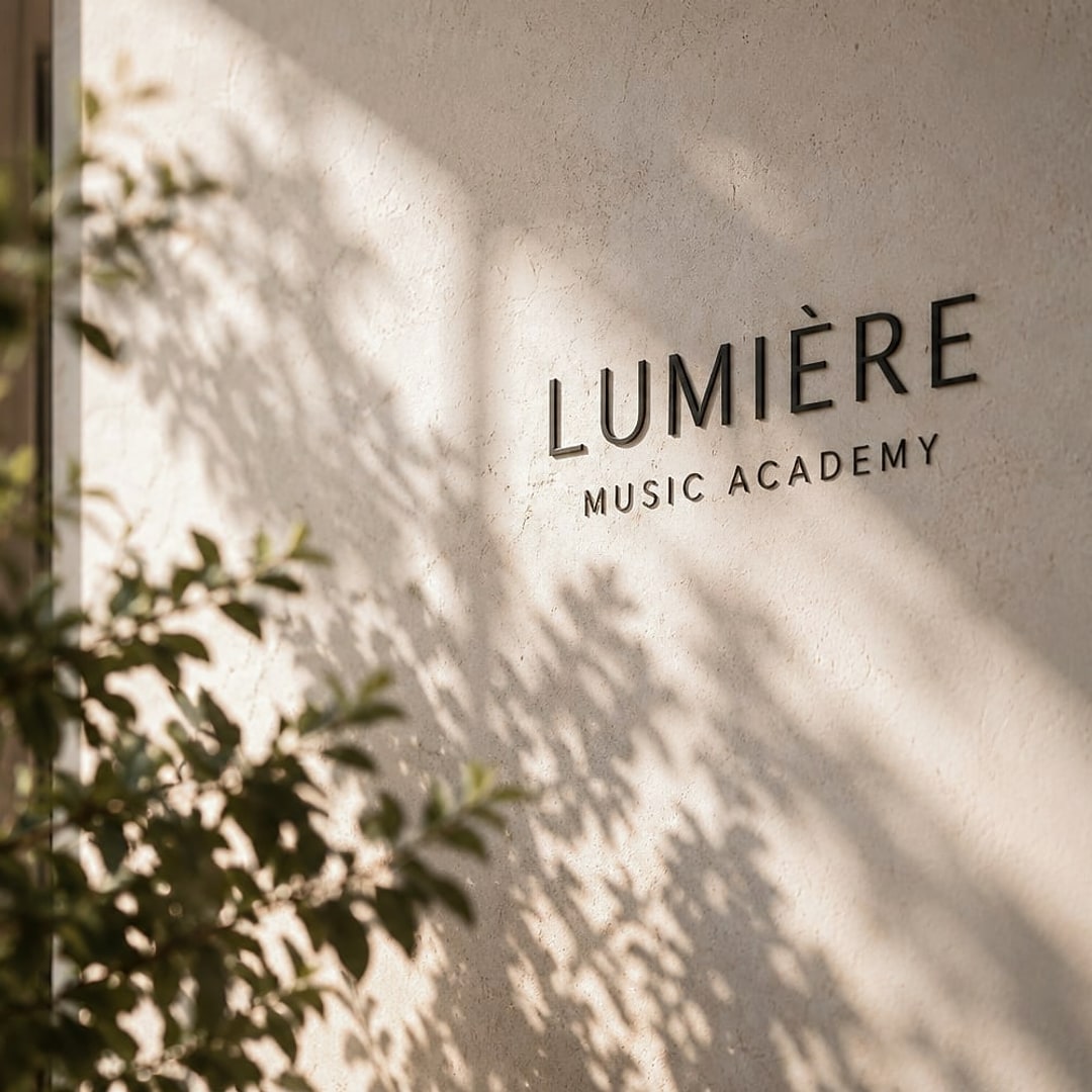 LUMIÈRE MUSIC ACADEMY 로고가 새겨진 입구 벽